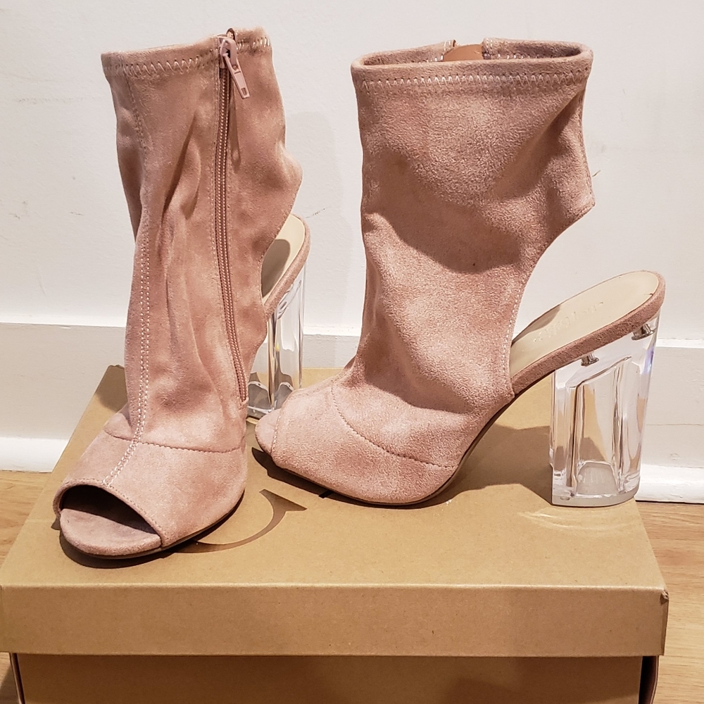 Peep toe booties with Clear heel